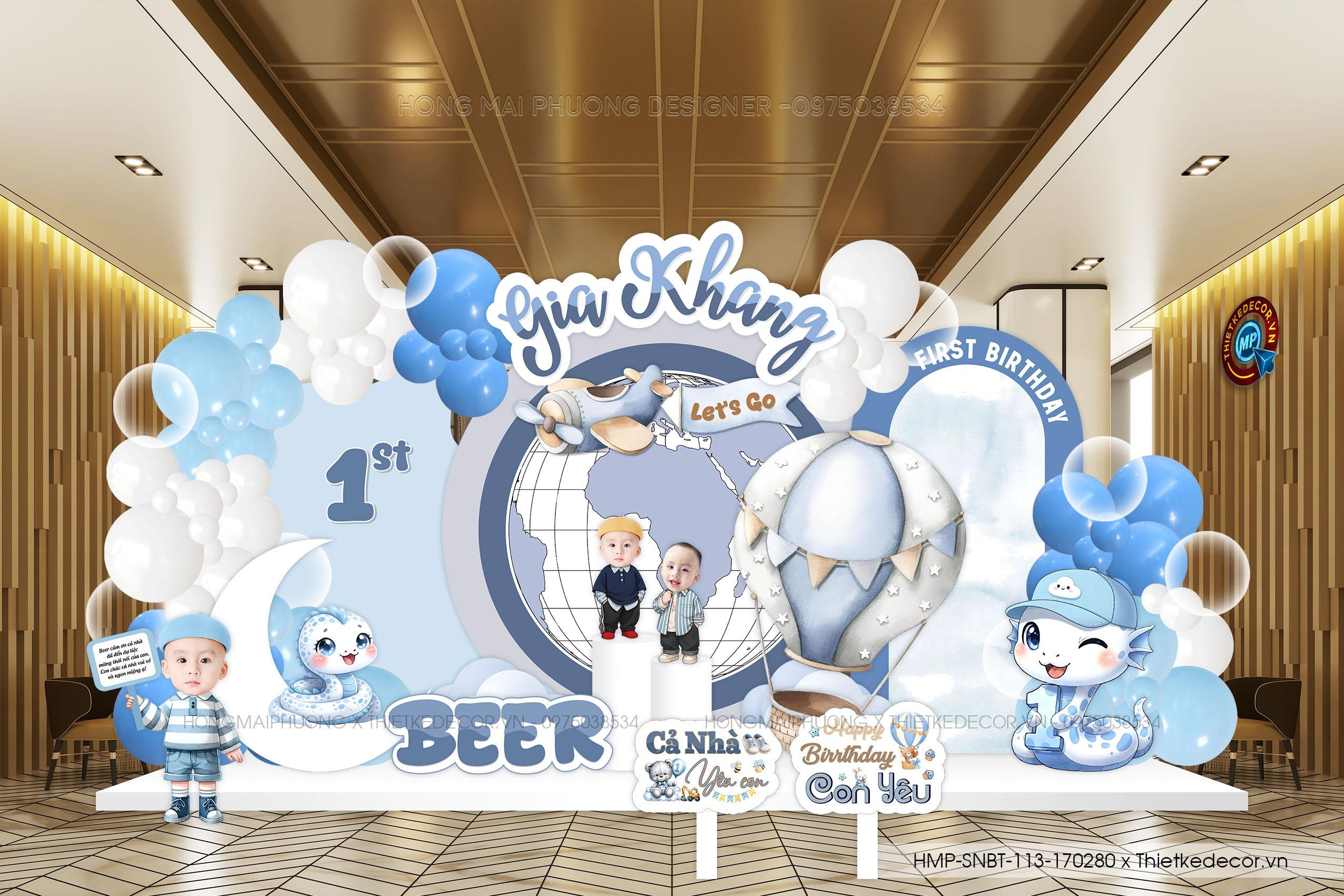 File thiết kế trang trí decor sinh nhật- thôi nôi bé trai đáng yêu cute tone xanh lá